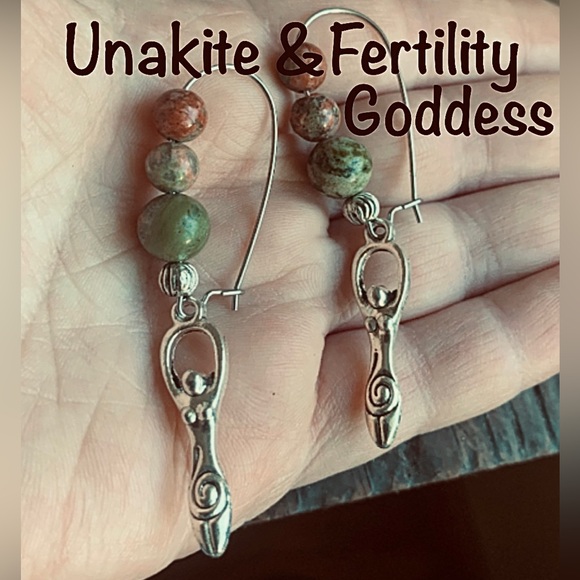 ✨NWT Unakite  & Fertility Goddess Bohemian Earrings ✨Handmade - Picture 1 of 4